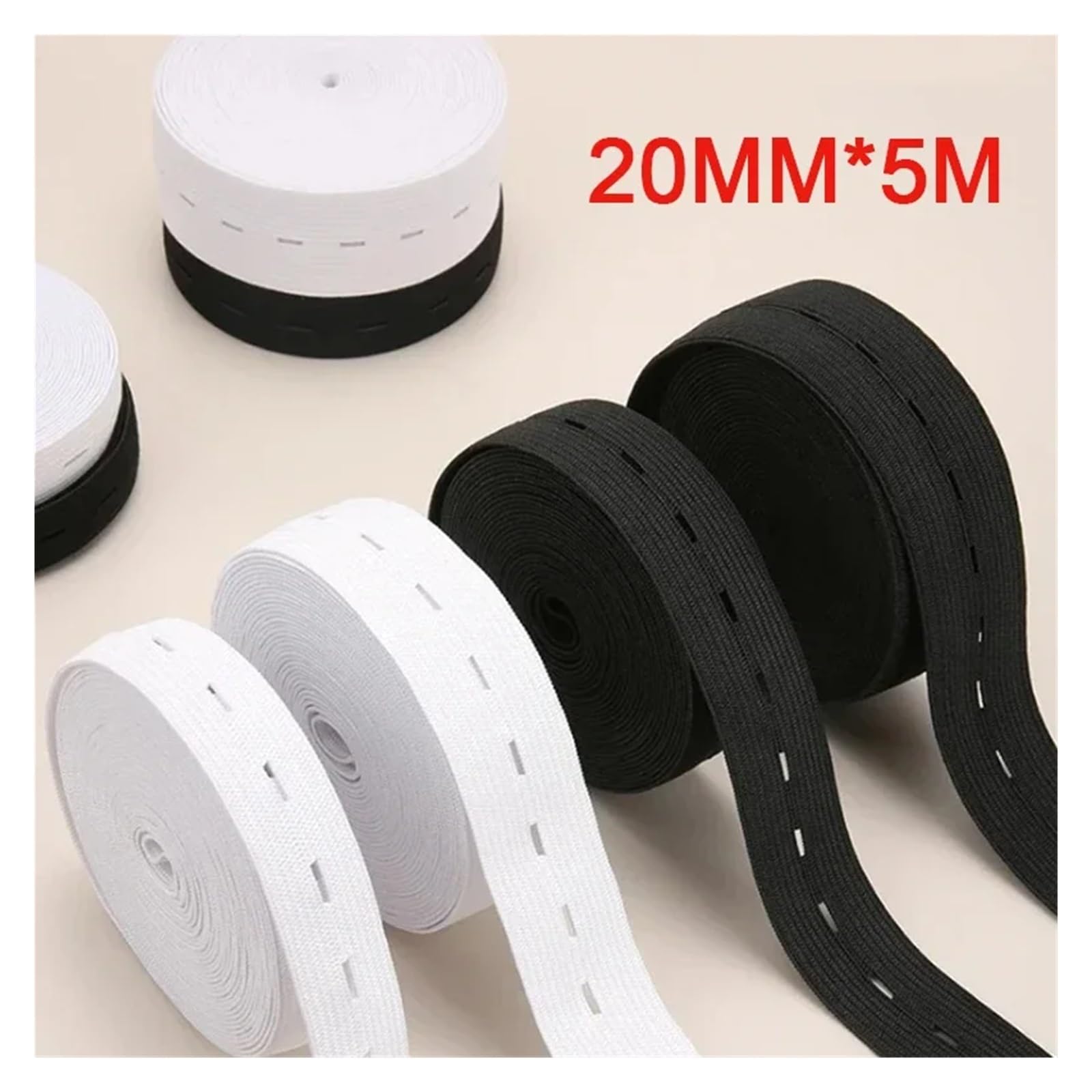 Bande Élastique Boutonnière 20mm x 5M Noir Blanc