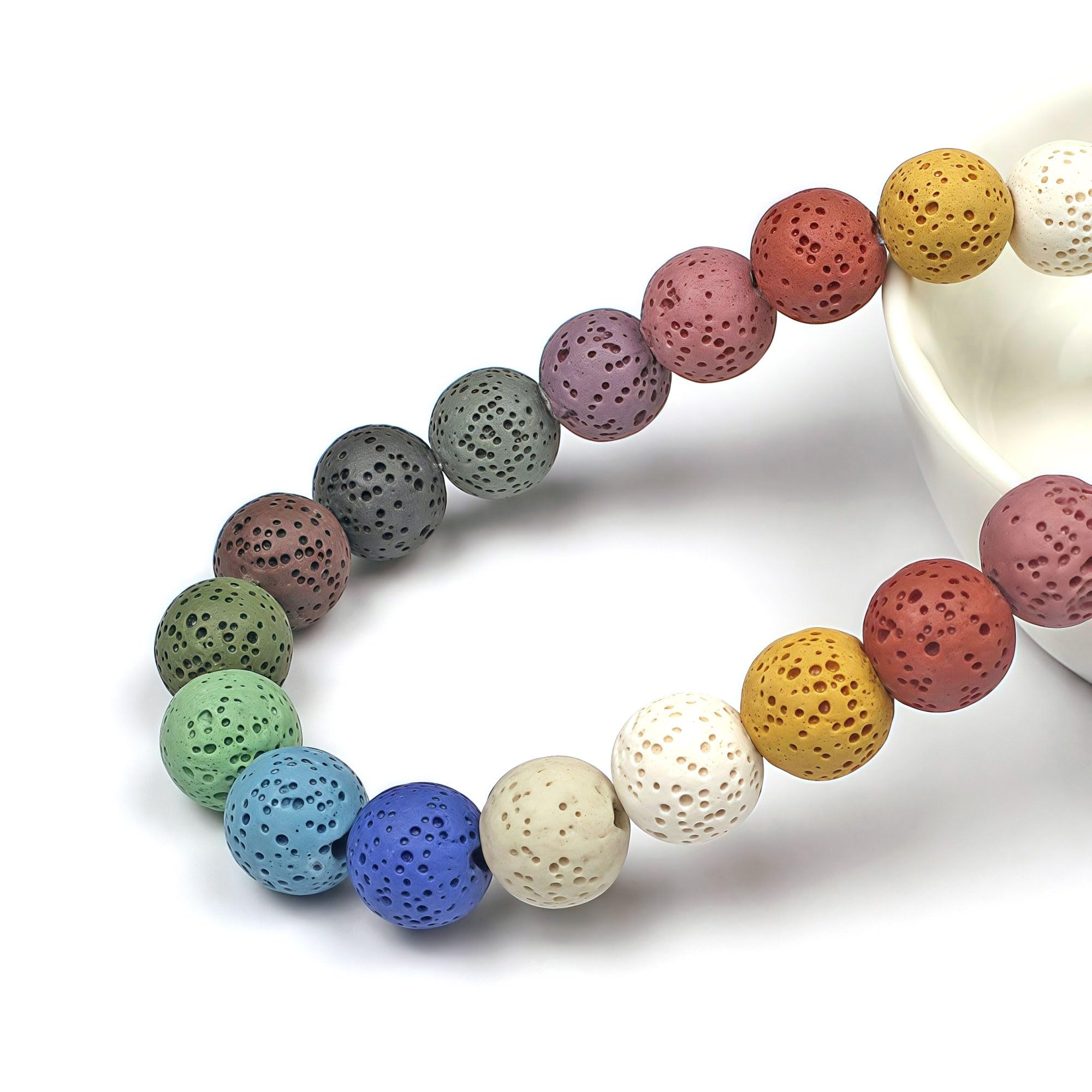 MJDCB 8mm 43 piezas Cuentas de Piedra Difusor de Aceites Esenciales Lava Multicolor Redondas Sueltas Piedras Semipreciosas Naturales para Hacer Joyas Pulseras Collares — view 2