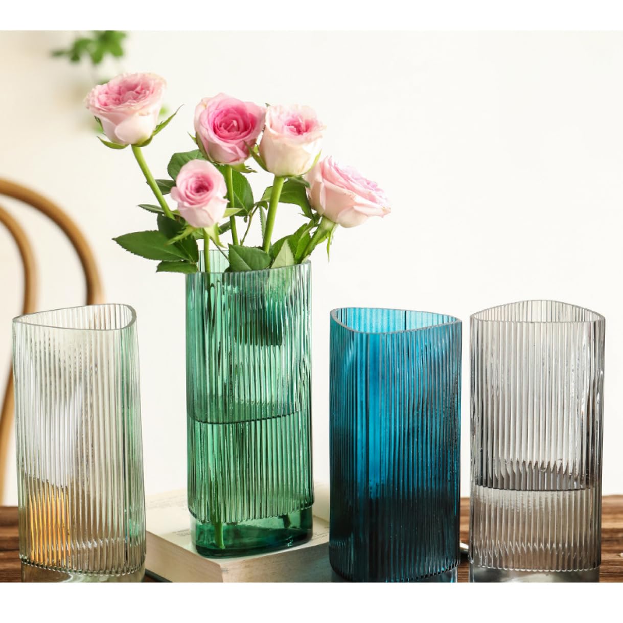 Amazon.co.jp: YJFFQ ガラス 透明 花瓶 ブルー おしゃれ フラワー