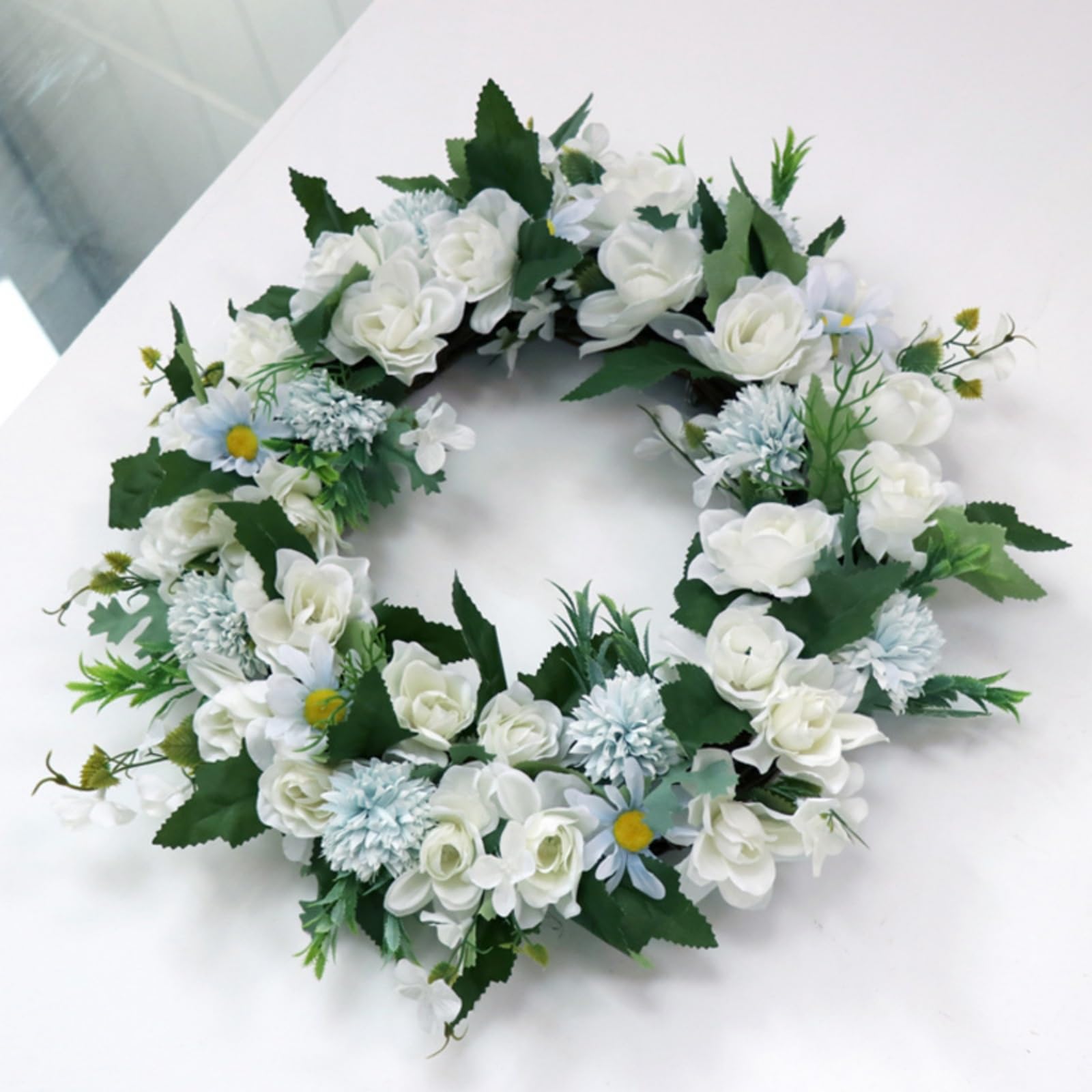 Künstliche Türkranz Deko, 40 cm Weiße Gardenien Blumenkranz, Türkranz für alle Jahreszeiten, Naturgetreu Für Haustür Hochzeiten Und Wanddekoration