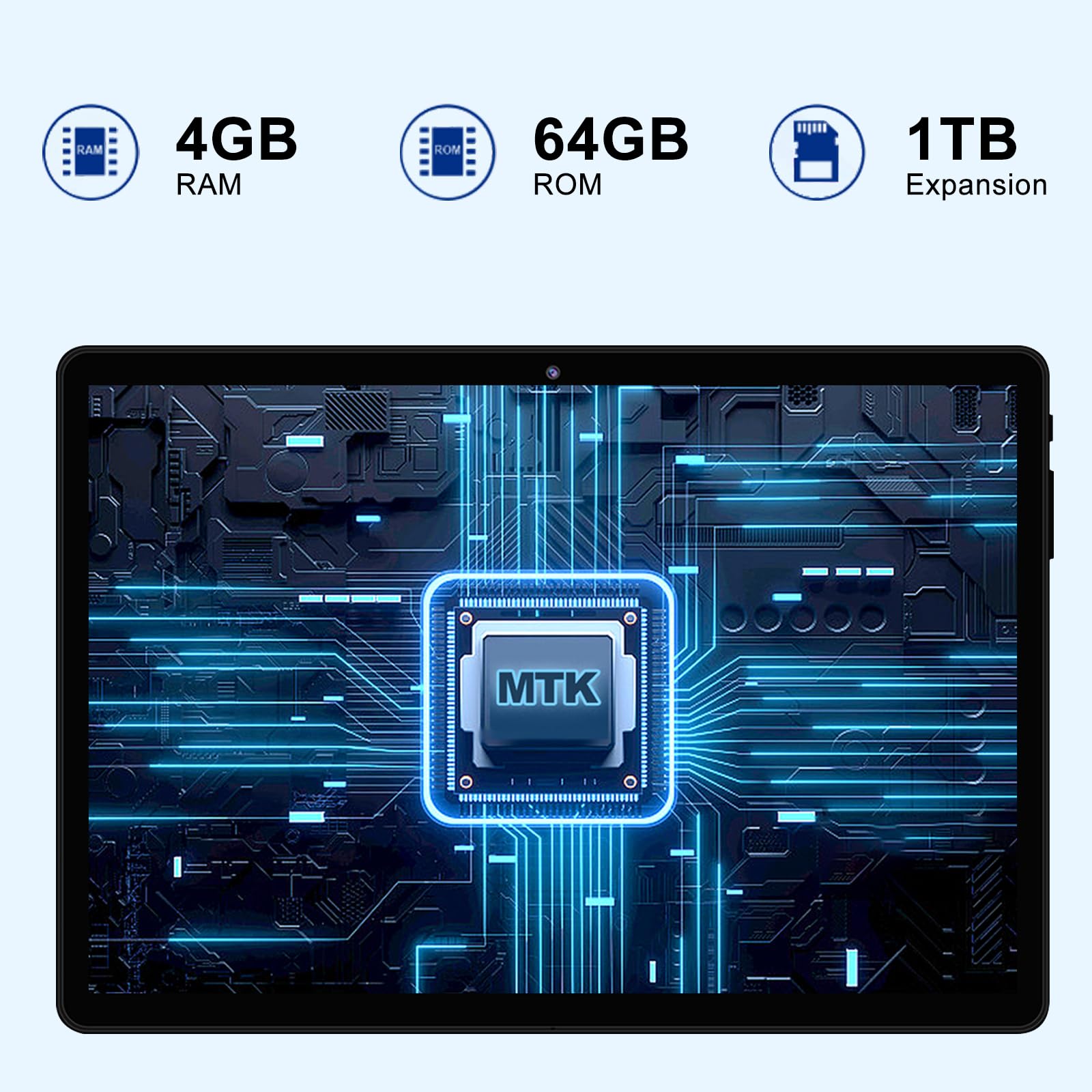 YESTEL Tablet 10 Pollici con Custodia, Android HD Tablet con 4 GB RAM 64 GB ROM 1TB Espandibili, Batteria 8000mAh, 5 MP + 8 MP, WiFi | Bluetooth | OTG, Nero