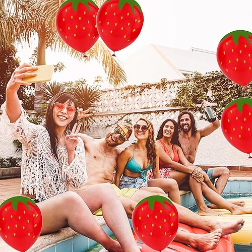 Miniatura 4 de HADCKJA 12 globos de fruta de fresa, globos temáticos de frutas, globos de látex de fresa, decoración temática de frutas, globos de frutas,