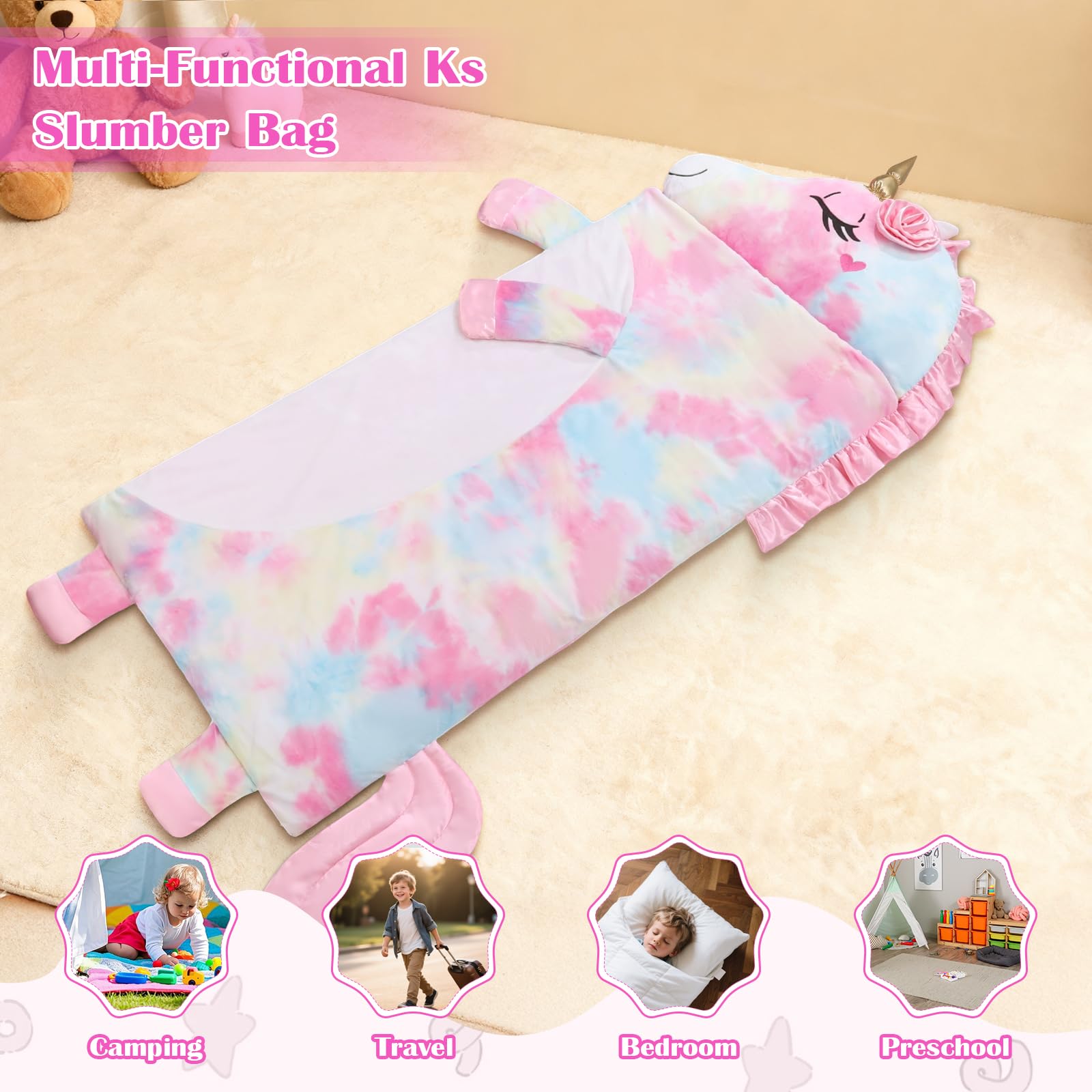 Schlafsack Kinder mit Kissen Abnehmbar,Warm Flausch Elefant Kinderschlafsack Doppelter Reißverschluss für Mädchen Jungen,Faltbare Groß Deckenschlafsack für Indoor Outdoor Camping,170x70cm