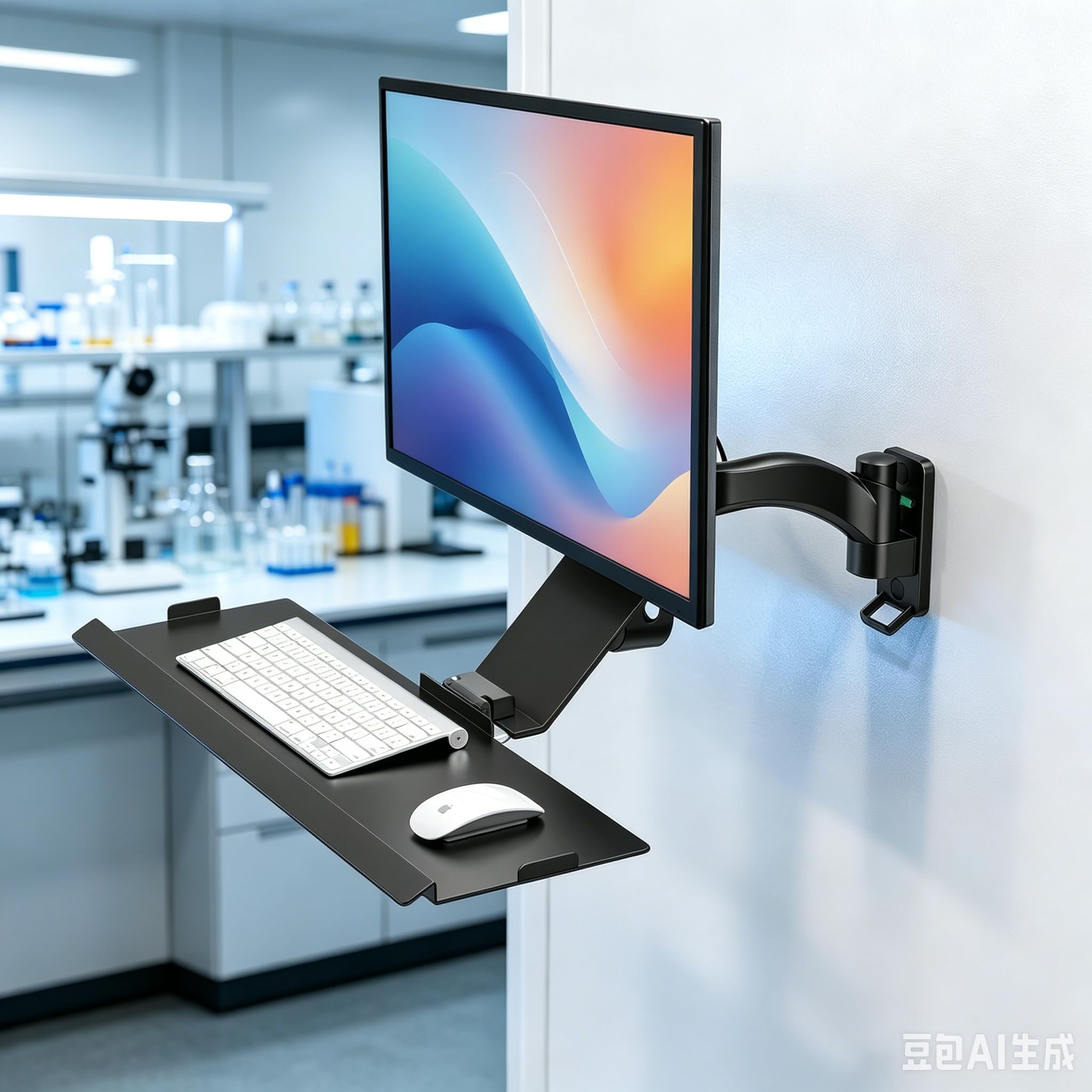 Yicorgard Wandmontierte Sitz-Steh-Monitor-Arbeitsstation, platzsparende klappbare Tastaturablage, kompatibel mit 15''-32'' PC-Monitoren, maximale Tragfähigkeit bis 10 kg