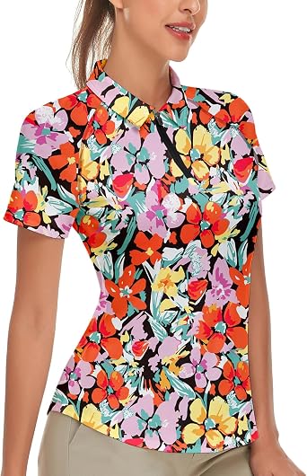 Soneven Womens Short Sleeve Golf Shirt Moisture Wicking Athletic Golf Polo Shirts Tennis Shirts Dry Fit