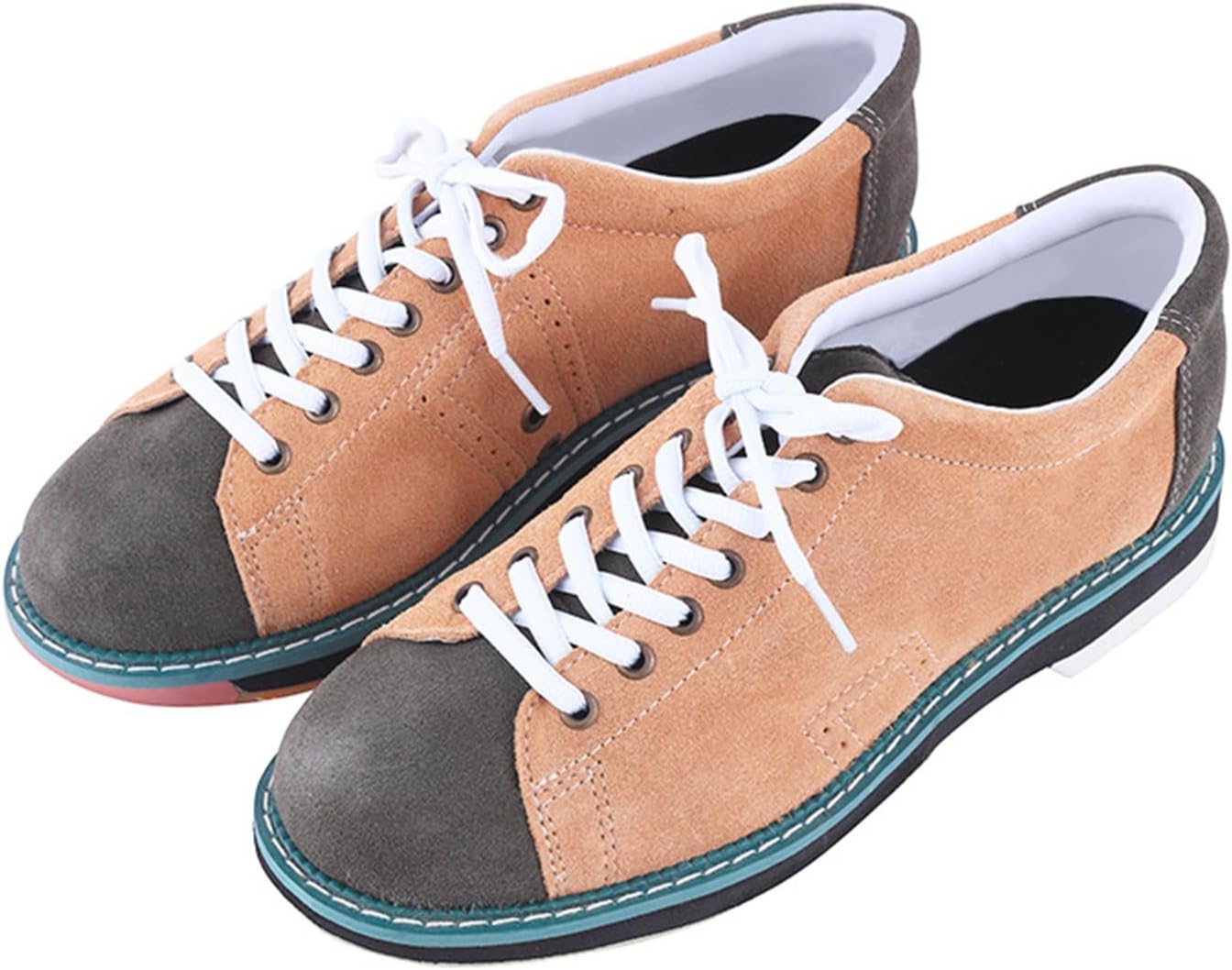 DHAEY Unisex Bowling Shoes Breathable Wear-Resistant Lightweight Casual Bowling Trainers Lace Up Fashion Youth Athletic Fitness Shoes (Color : Camel Color, Size : 8 Women/6.5 Men)
