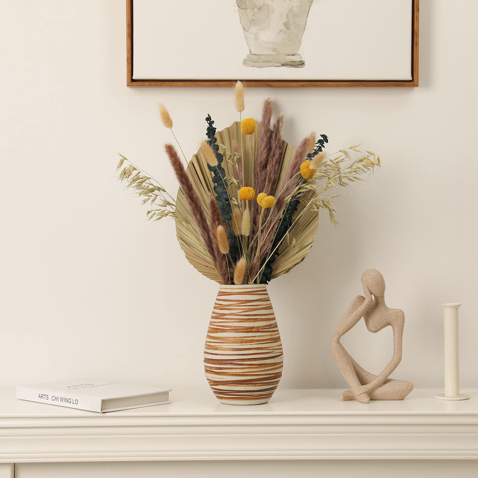 Skalago Bouquet de fleurs séchées 44 cm 45 tiges Fleurs séchées Décoration avec herbe de la pampa séchée et bouquet boho Arrangements de fleurs séchées pour la maison, le mariage, la cuisine,