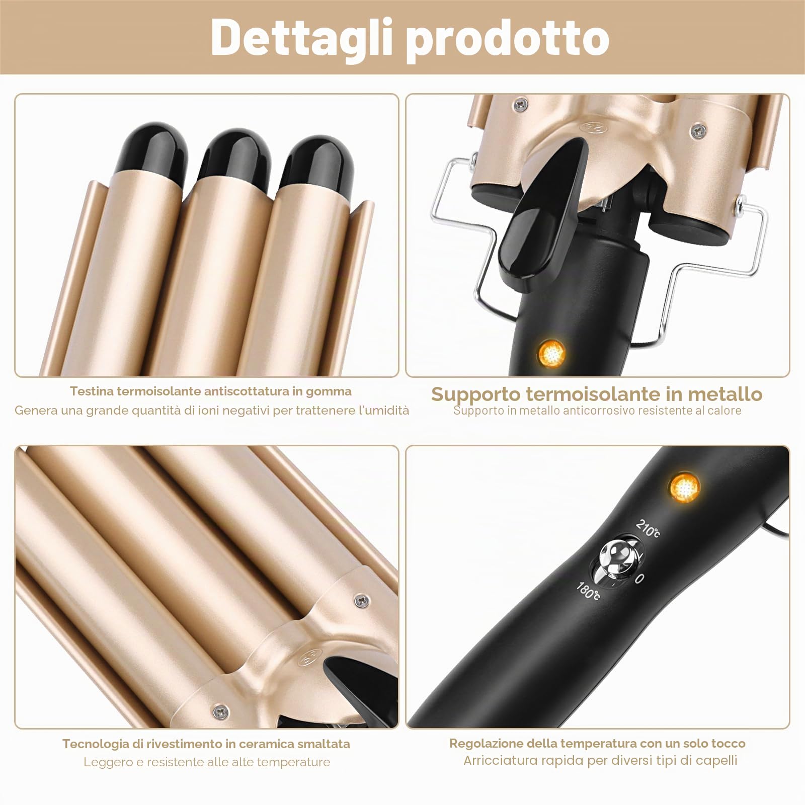 Ferro ondulato per capelli, arricciacapelli con 3 rulli con temperatura regolabile, ferro ondulato arricciacapelli 25mm Mermaid Hair Waver Riscaldamento rapido Grande onda per capelli lunghi/corti