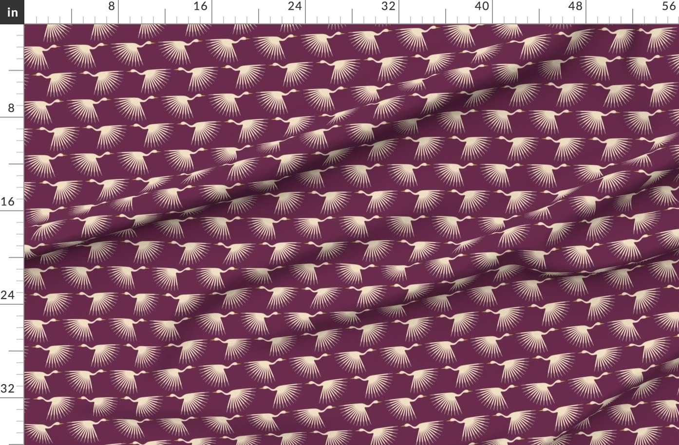 Spoonflower Fabric - Art Deco Cranes Plum Bird Crane 1920S Vintage Nature Biology Fashion Printed on Organic Cotton Sateen Fabric by The Yard - Sewing Quilting Apparel Home Decor