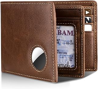 Air Tag Wallet- Bifold Genuine Leather Mens Wallet for AirTag RFID Blocking Wallet With ID Window and 12 Cards Holders Gift Box(Airtag Not included)