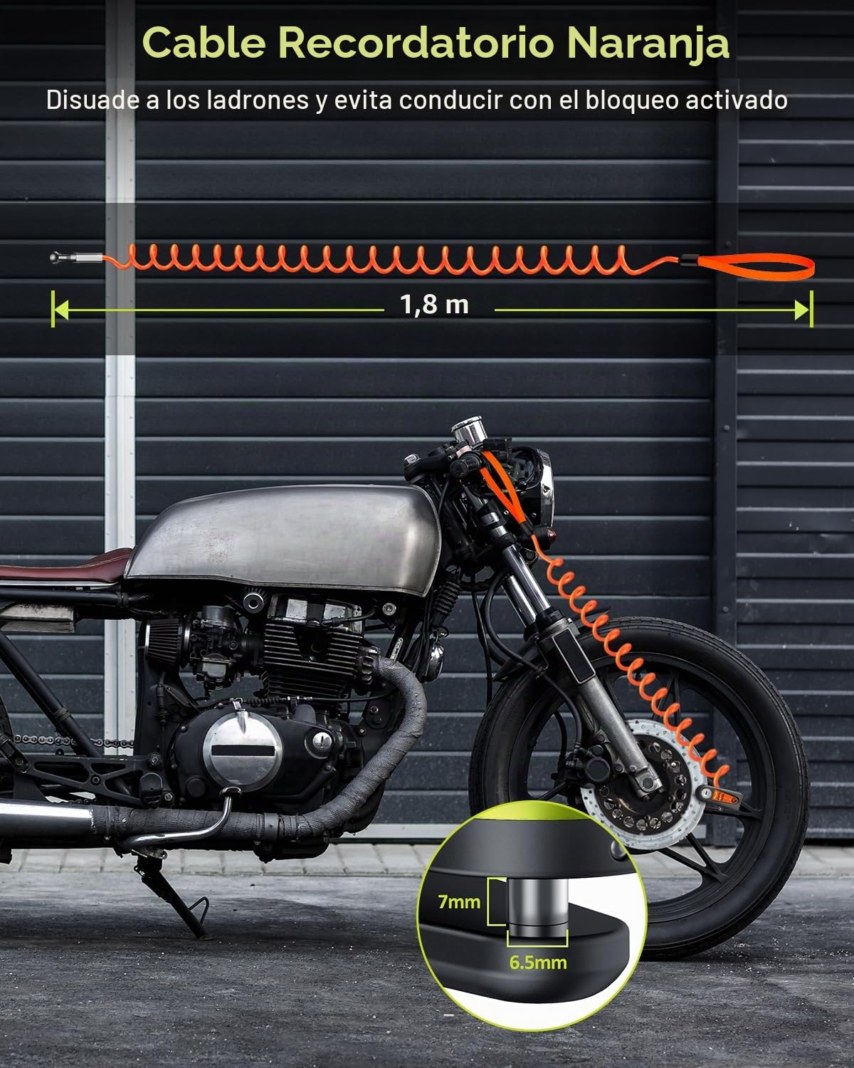 ZEXMTE - Antirrobo de moto con alarma antirrobo recargable de 120 dB con cable de recordatorio de 1,5 m, antirrobo resistente para moto, bicicleta, scooter, bicicleta eléctrica