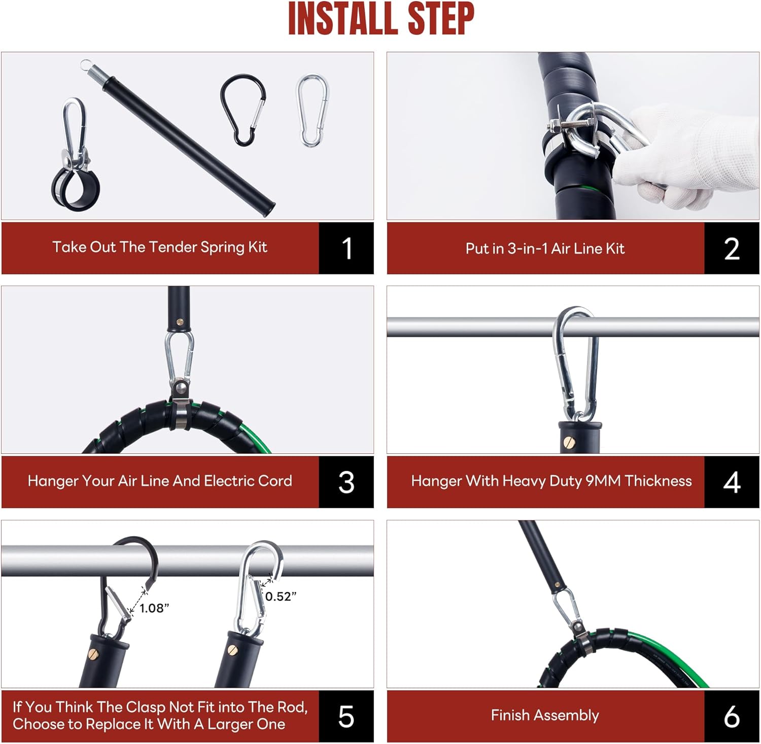 16” Single Tender Spring Kit, Tender Spring Assembly with Hanger Bracket, Heavy Duty Tender Spring with Plastic Sleeves Assembly for 3-in-1 ABS Air Lines Semi Trucks Tractors Trailers - 2PCS