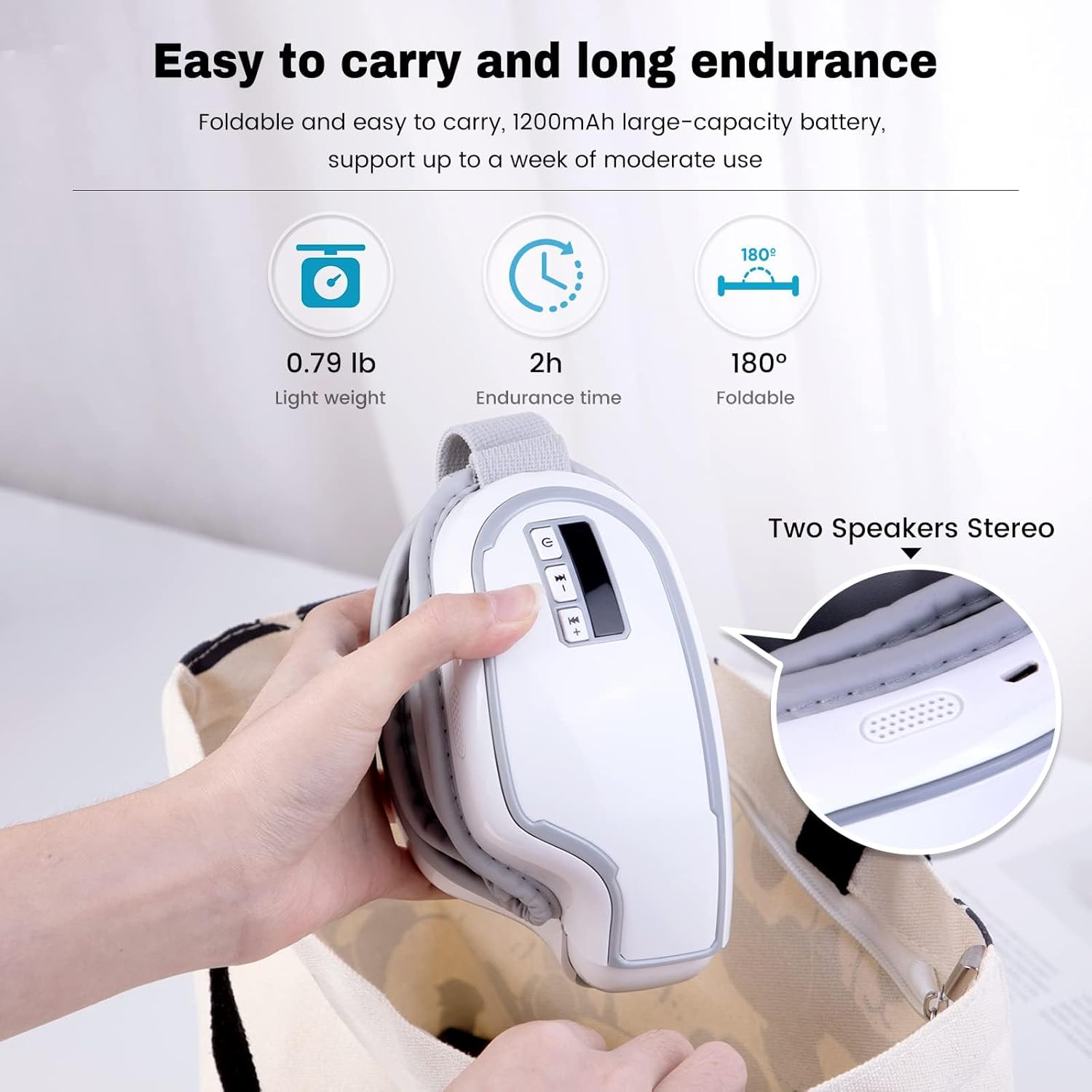 Eye Massager with Heat,Heated Eye Mask, Compression Massage,Eye Massager for Migraine Relief, Reduces Dark Circles & Strain, Improves Sleep, Ideal Gift for Men/Women,White