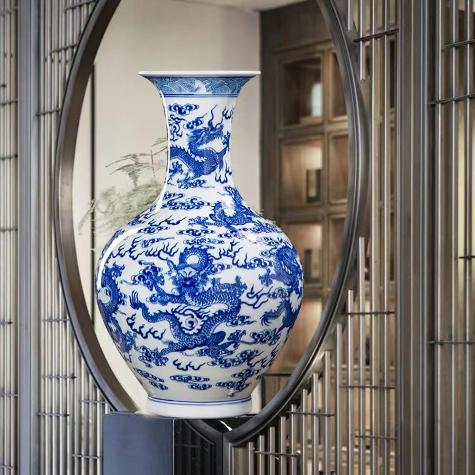 Grand vase en céramique dragon pour salon et bureau chic