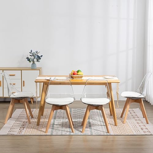 Miniatura 32 de ANOUR Juego de 4 sillas de comedor, modernas sillas de comedor de acrílico transparente con asiento de cuero sintético y patas de haya macizas,