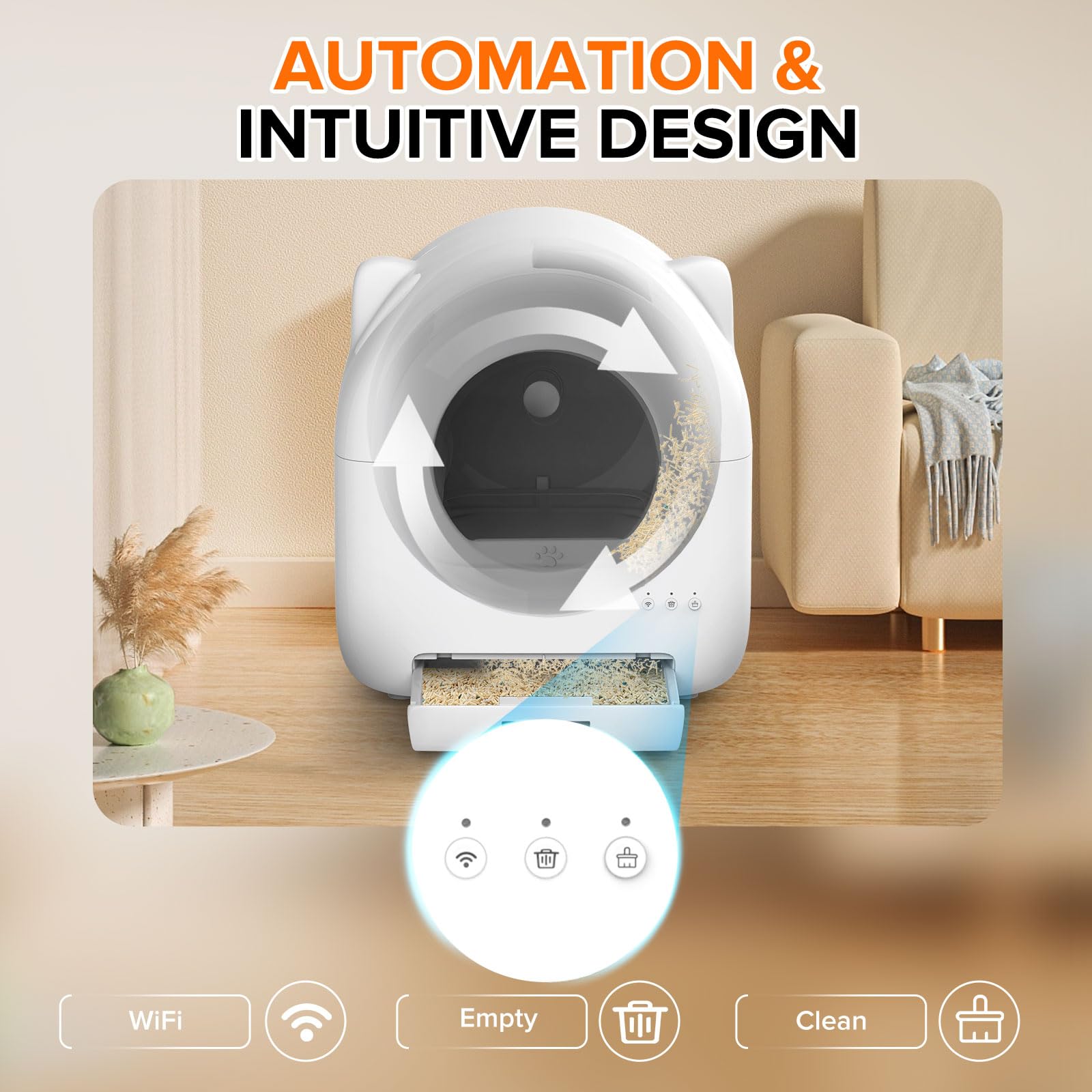 Self Cleaning Litter Box, Large Capacity Automatic Cat Litter Box Self Cleaning for Cats - App Control Safety Protection with Trash Bags, Deodorizer and Cleaning Brush