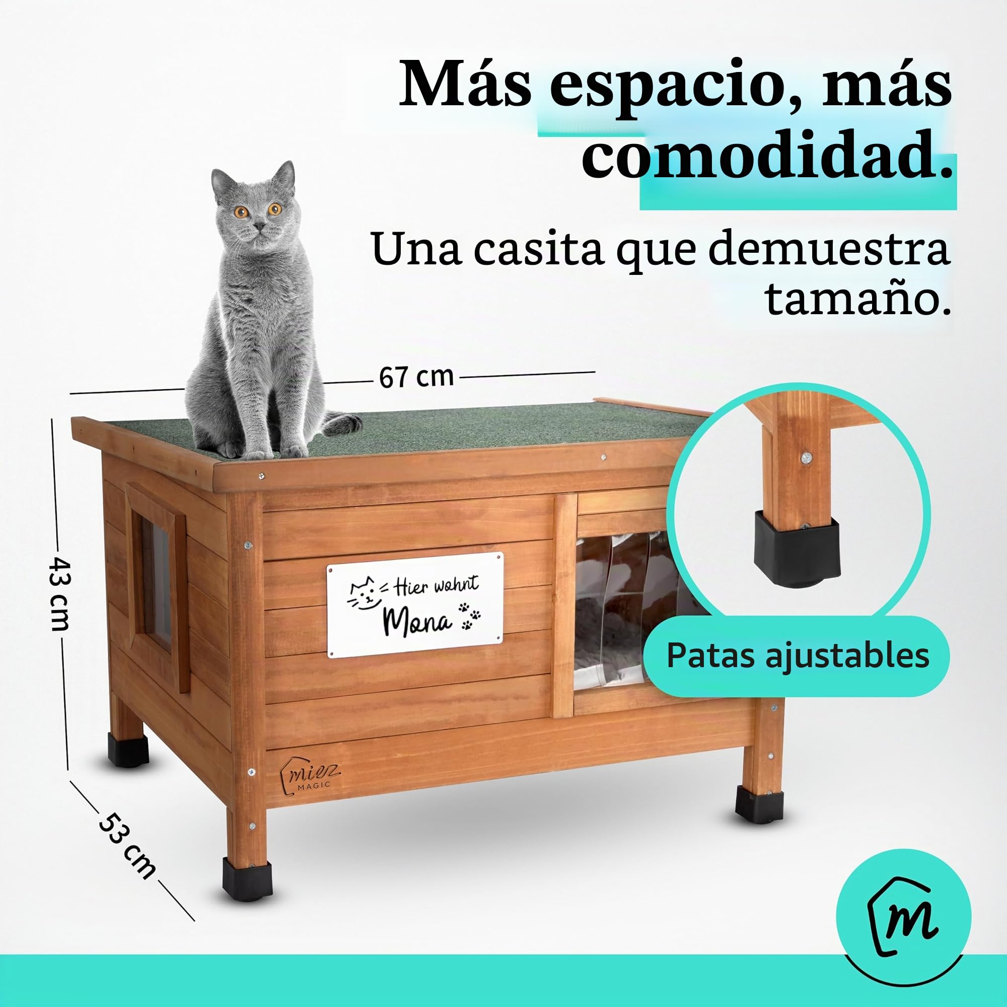 Casa para gatos exterior resistente al invierno aislada, robusta casa para gatos de madera de abeto, resistente al agua y aislada con bisagra en el techo, cómoda cabaña para gatos, incluye