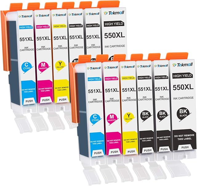 Tekmall PGI-550 CLI-551 PGI-550XL CLI-551XL Compatible ink cartridges for Pixma MG5400 MG5450 MG5550 MG5650 MG6450 MG6650 MG7500 MX725 MX925 MX920 iP7250 iX6850 (12Pack)