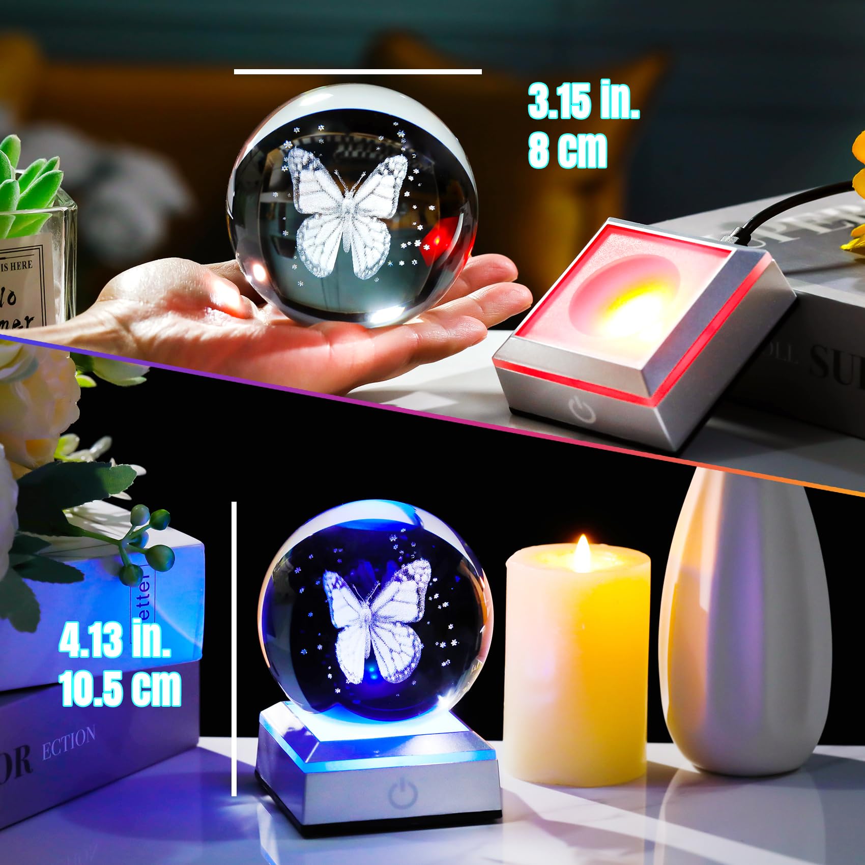 Sfera Di Cristallo Con Farfalla 3D E Luci LED - Decorazione Magica Per Camera - Foto 8
