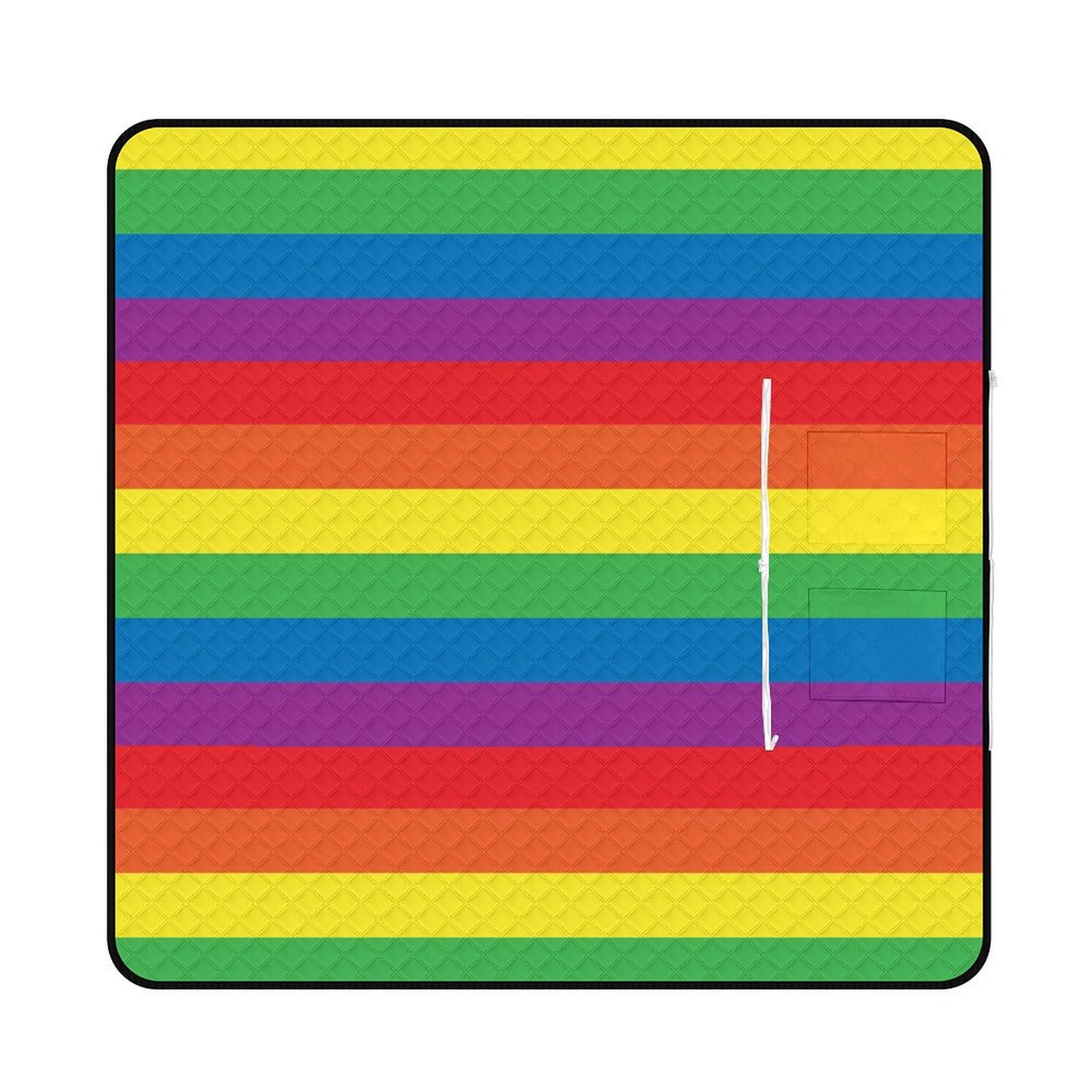 Picknickmatte mit Reißverschluss, Regenbogen-Picknickdecke, Outdoor-Teppiche, 200 x 200 cm