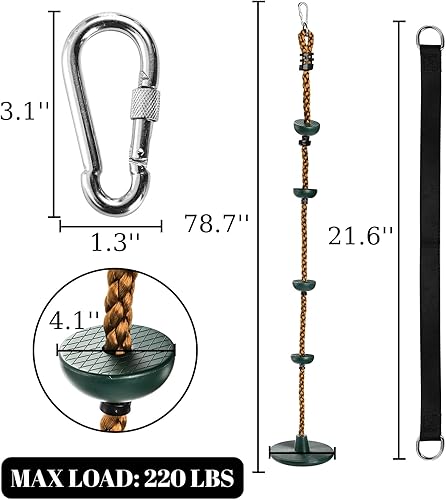 Miniatura 2 de ZENFUN Cuerda de escalada con plataformas para niños, columpio de árbol con cuerda de escalada y disco de plataformas, columpio seguro de casa de