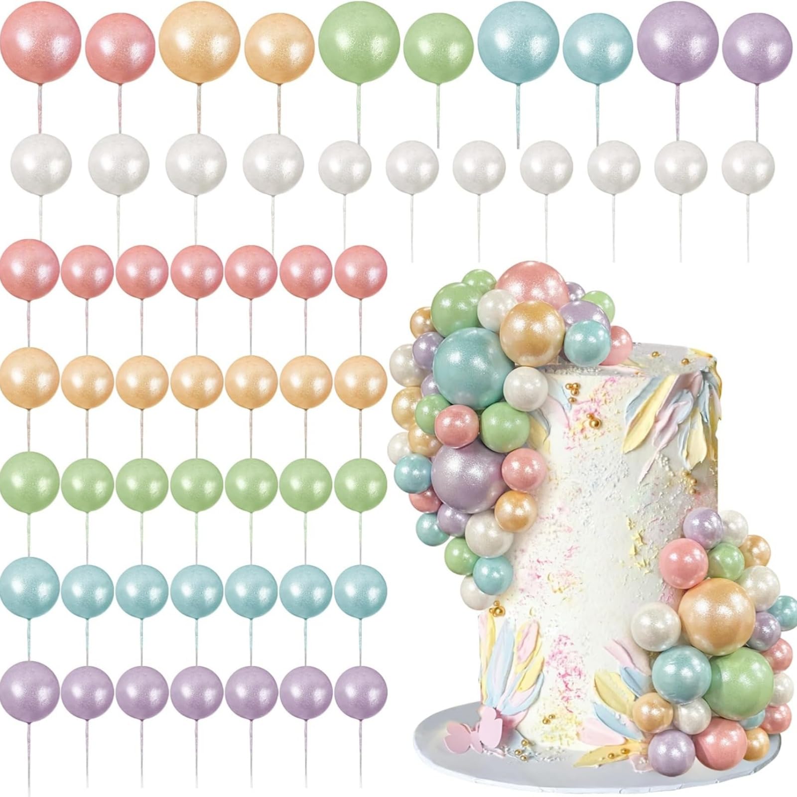 32 Stück Kugel-Kuchenaufsätze In Regenbogenfarben – Gold, Schwarz, Pink & Weiß, Aus Schaumstoff, Für Geburtstag & Party-Deko