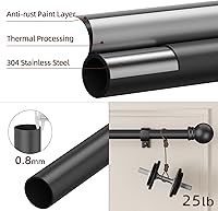 Vista 2 de Barras de cortina para ventana de 32 a 78 pulgadas, juego de barra de cortina individual de 58 pulg. con empalme, color negro, con soportes
