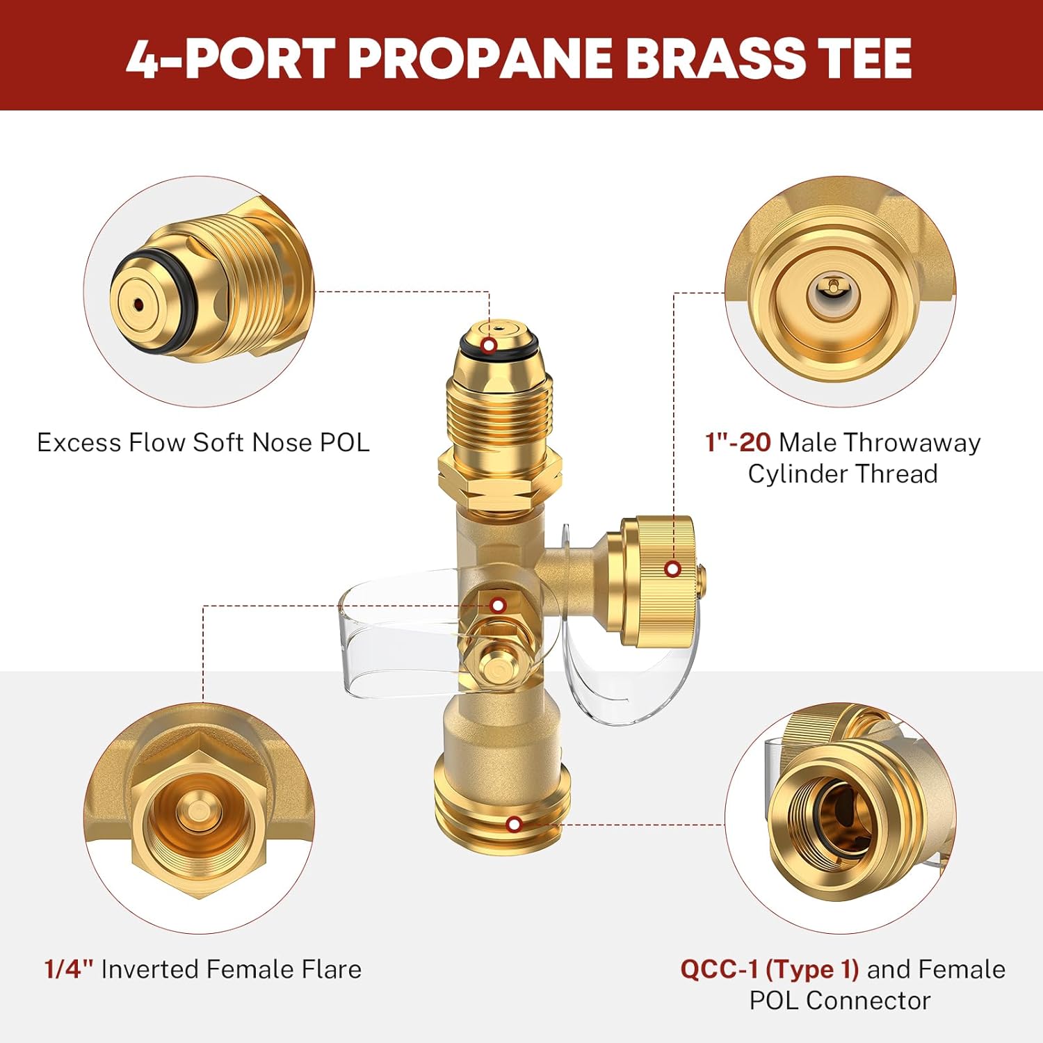 Extend a Stay RV Propane Kit - 5FT & 12FT Hoses, Brass Tee Adapter Kit 4-Port for Connection Between Auxiliary Cylinder or Appliances - Tank RV Camping