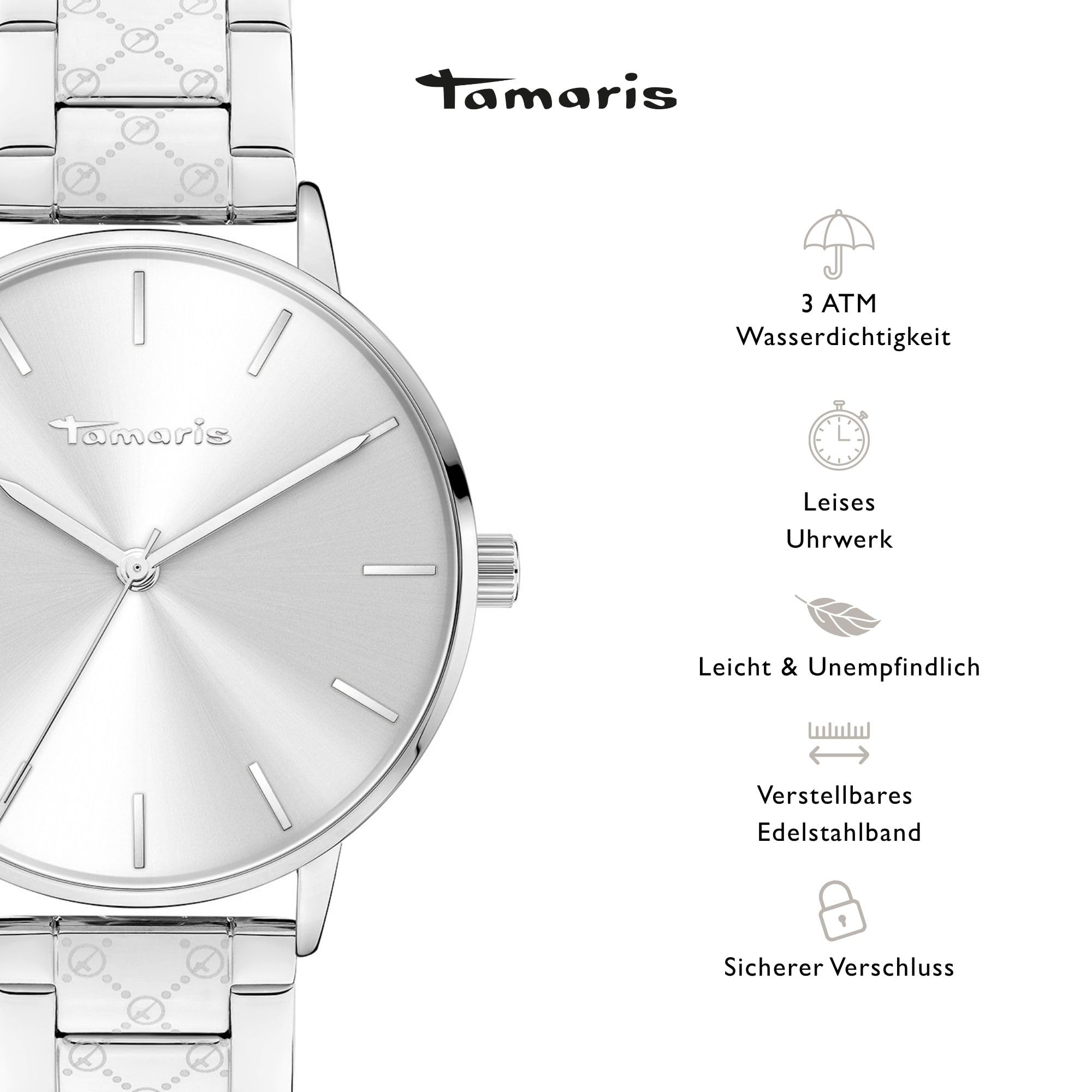 Tamaris Damenuhr – Runde Quarzuhr für Damen mit Edelstahlband