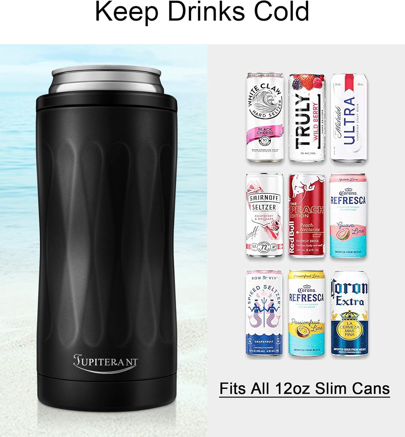 Can Cooler 12oz,JUPITERANT Insulated Bottle Thermocoolers For Slim Cans-Easy Silicon Ring Locking : Home & Kitchen