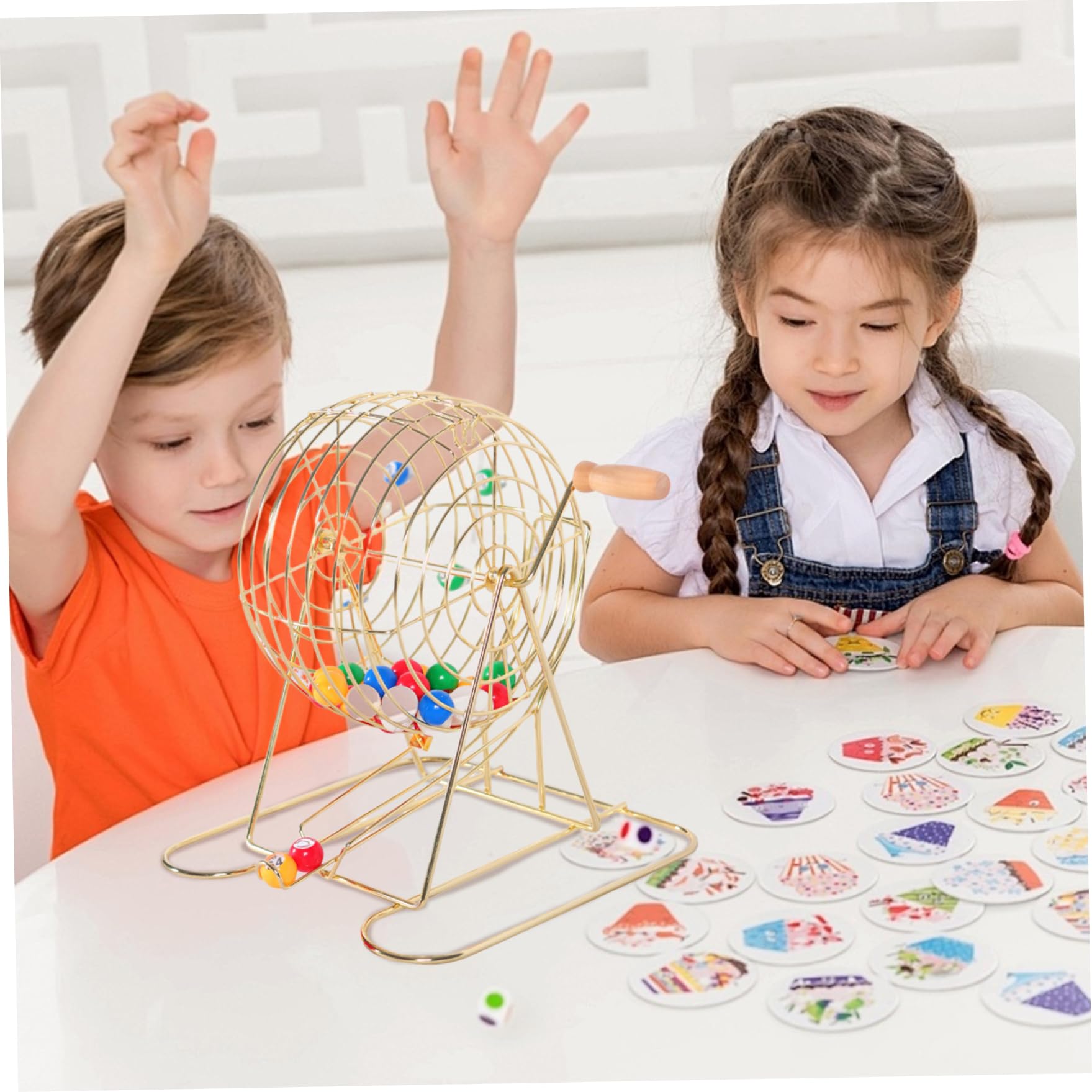 Ensemble de Bingo à manivelle Comprenant 1 Cage et 50 balles, Jeu en métal verrouillable avec Toboggan pour fête, réunion annuelle, fête de Carnaval