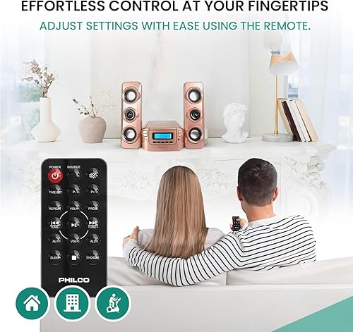 Miniatura 4 de Philco Sistemas de estantería estéreo Sistema compacto de estante de CD con radio estéreo digital FM, Bluetooth inalámbrico y control remoto en Oro