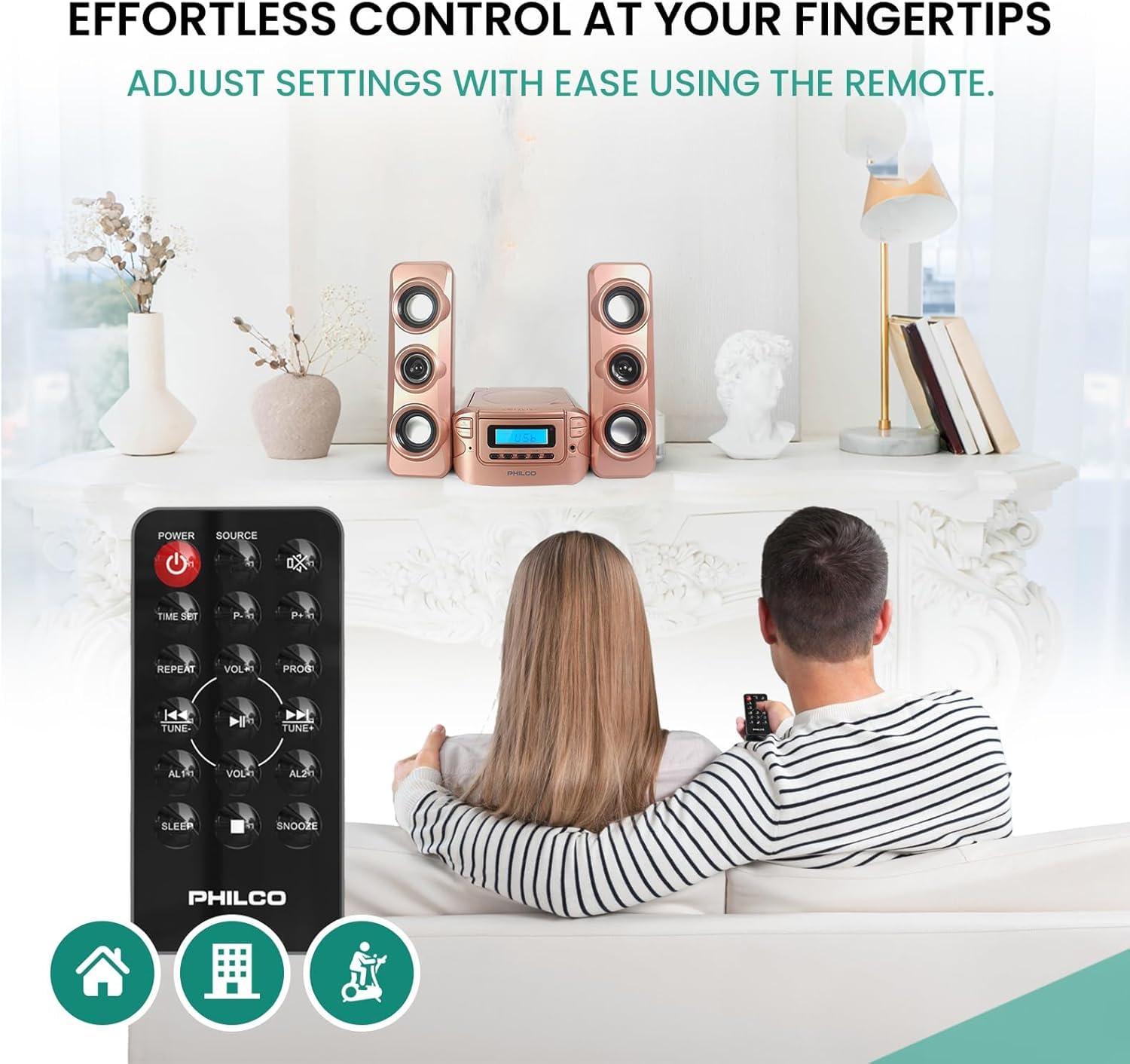 Philco Stereo Regalsysteme Kompaktes CD-Regalsystem mit digitalem FM-Stereo-Radio, Bluetooth-Funktechnologie und Fernbedienung in Roségold | LCD-Display | MP3- & AUX-Anschluss kompatibel