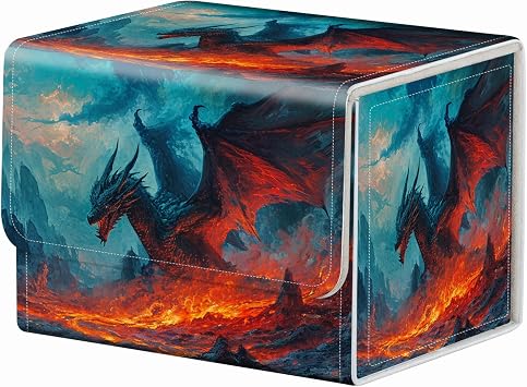 Strong Magnet MTG Demon Deck Box Playing Card Case Magic The Gathering Commander Deck Box Creative Pattern Trading Card Storage Box for Collectible Games, Dragon Flies Against The Fire