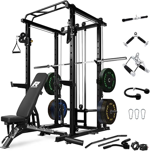 Miniatura 1 de RitFit Multi-Function Garage & Home Gym Package Includes 1200LBS Power Cage PPC03/P3 with Cable Crossover System, Weight Bench, Olympic Barbell