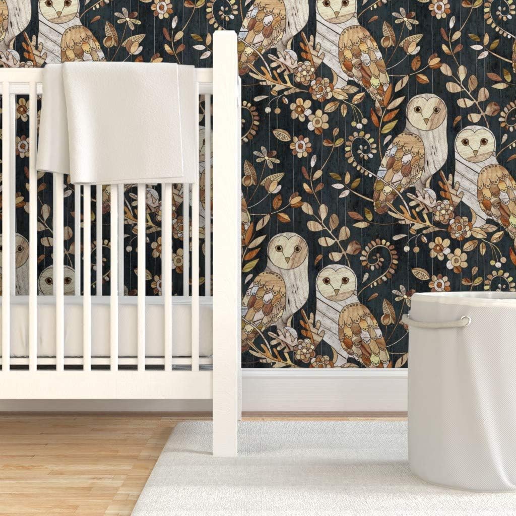 Peel & Stick Wallpaper 3ft x 2ft - Barn Owl Collage Large Owls Wood Nature Night Modern Farmhouse Custom Removable Wallpaper by Spoonflower