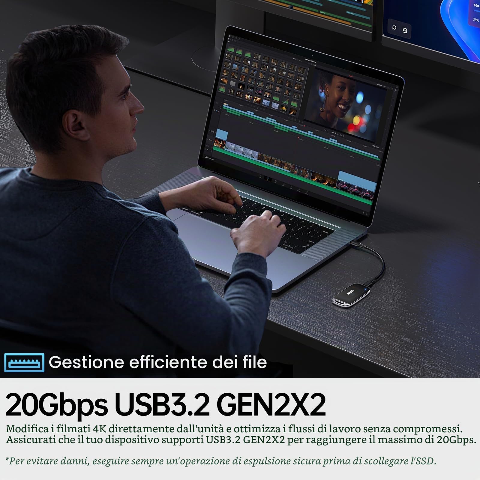 SSK SSD Esterno 1TB, SSD Portatile fino a 2000 MB/s, USB 3.2 Gen 2x2 Hard Disk Esterno Stato Solido NVMe Esterna per iPhone 15/16 PRO, Android, telefono OTG, PC e Mac, con indicatore LED