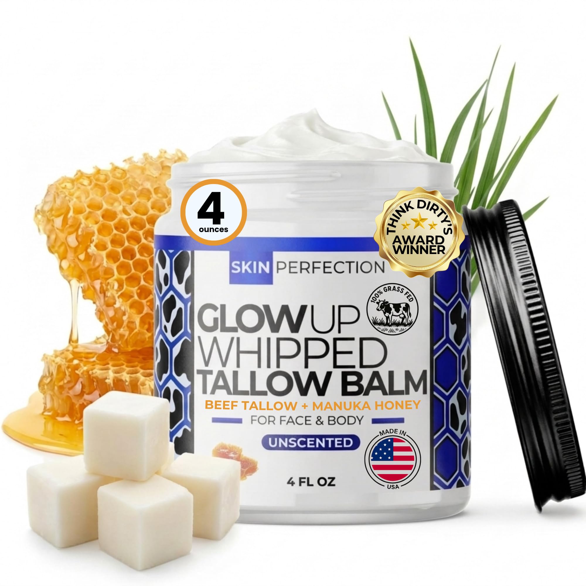 Beef Tallow for Skin - Whipped Tallow & Manuka Honey Balm, Face Body 4 oz