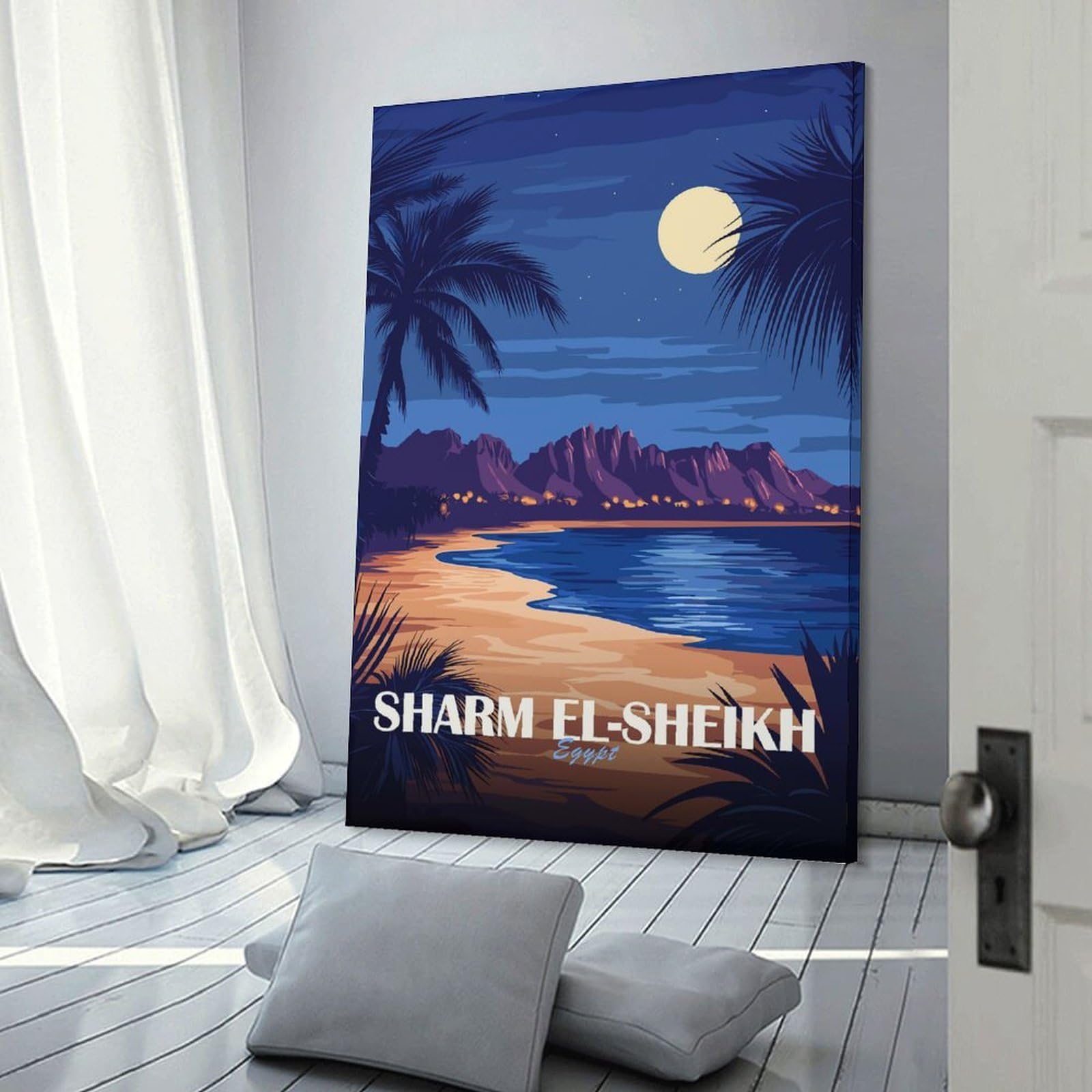 Junmoney Sharm El-Sheikh Egypt Travel Canvas Wall Art 24x36inch(60x90cm), for Study, Office Or Focused Interiors, Home Office Artwork with Decorative Appeal