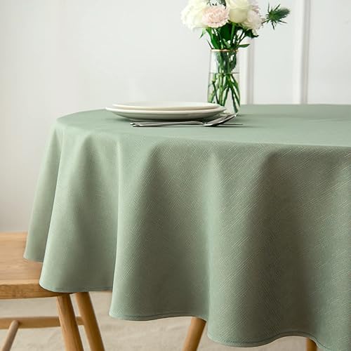 Miniatura 4 de maxmill Mantel redondo con textura de lino a prueba de derrames, sin arrugas, suave mantel de jacquard para mesa circular, para comedor, bufé,