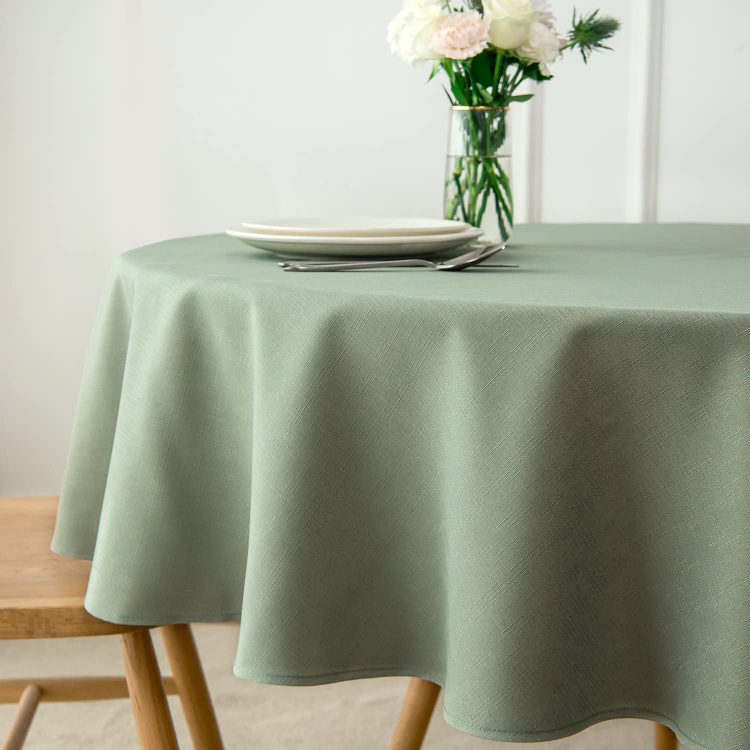 maxmill Round Linen Looking Textured Tablecloth Spill-Proof Wrinkle Free Jacquard Table Cloth for Circular Table Cover for Dining Room Buffet Banquet Parties Holiday Dinner - Image 4