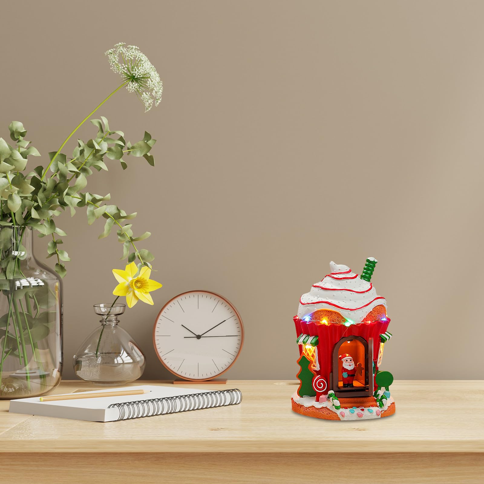 Kisangel Carillon natalizio con luce LED - Carillon a forma di casetta di Babbo Natale con gelato luminoso - Decorazione da tavolo per il soggiorno, ideale per le feste di Natale