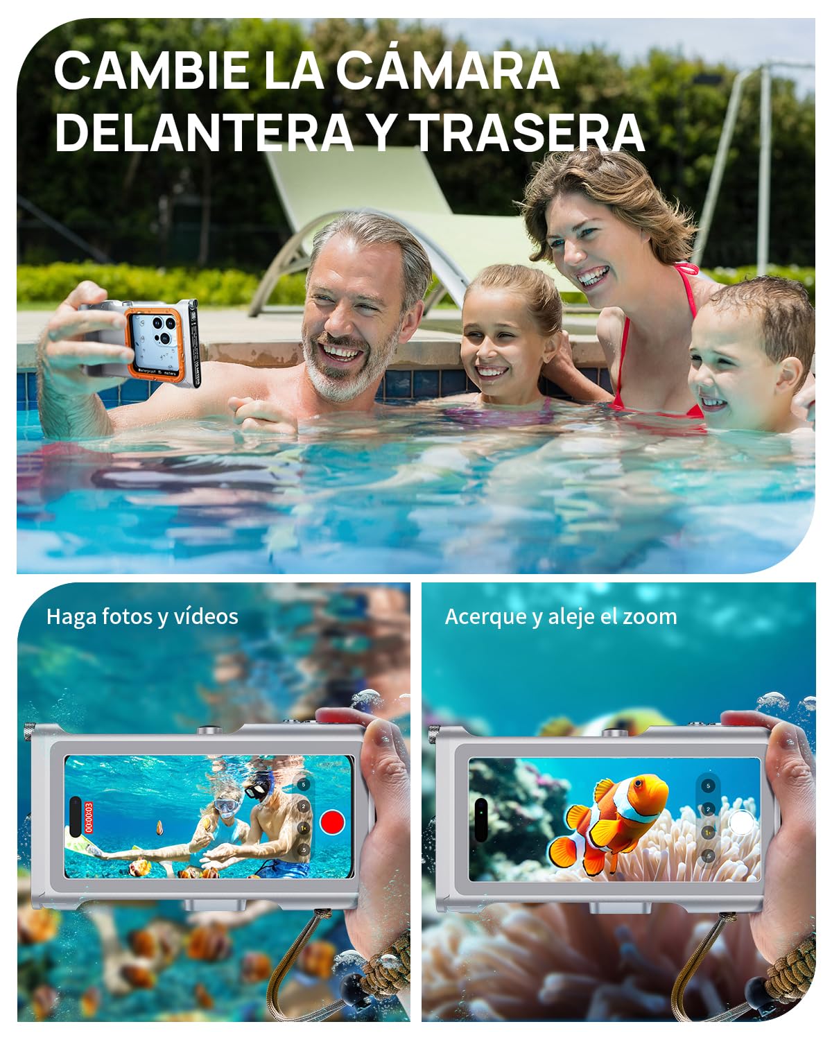 Lanhiem Funda Impermeable Profesional subacuática IP68 15M - para teléfonos iPhone, Samsung, Huawei y Xiaomi (hasta 6,9"). Control fotográfico Bluetooth y brújula para Tus Aventuras, Gris