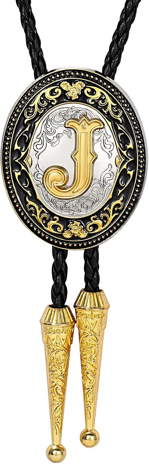 XZQTIVE Vintage Bolo Tie for Men- Initial Letter ABJMR to Z Western Bolo Tie Rodeo Cowboy Leather Necktie for Men Women