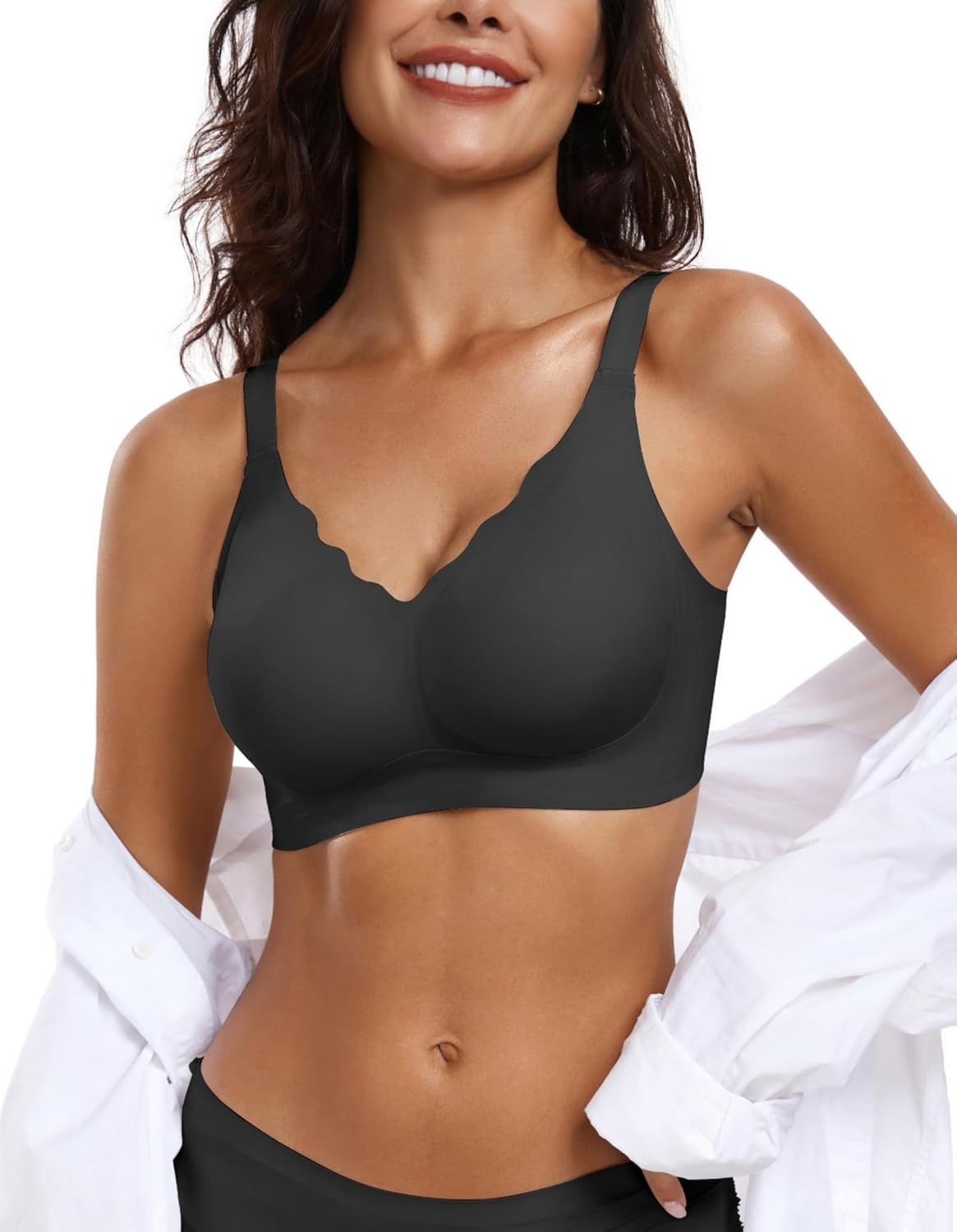 OEAK Womens Wireless Bras Push Up Support Full Coverage Bralettes No Underwire Bra Comfortable Everyday Seamless Tshirt Bras Black 3XL - Image 7