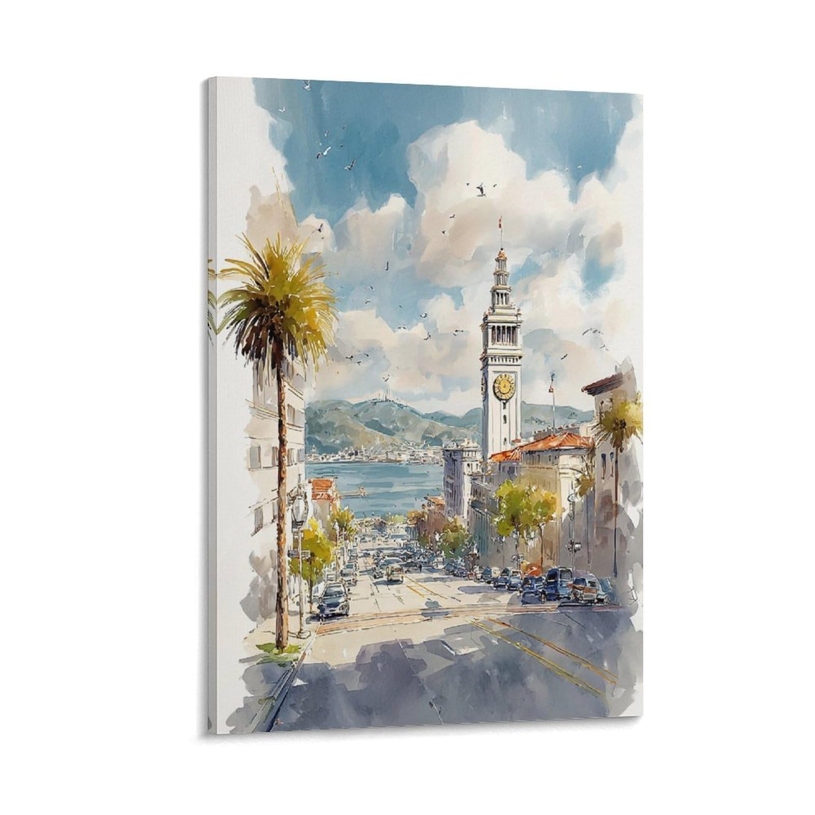 XWYMXZ Charleston Watercolor Painting Coastal City Posters 20x30inch(50x75cm) Vintage Watercolor Canvas Art