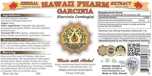 Miniatura 2 de HawaiiPharm Extracto líquido de garcinia puro, tintura orgánica de garcinia (Garcinia cambogia), suplemento herbario, fabricado en EE. UU., 2 onzas