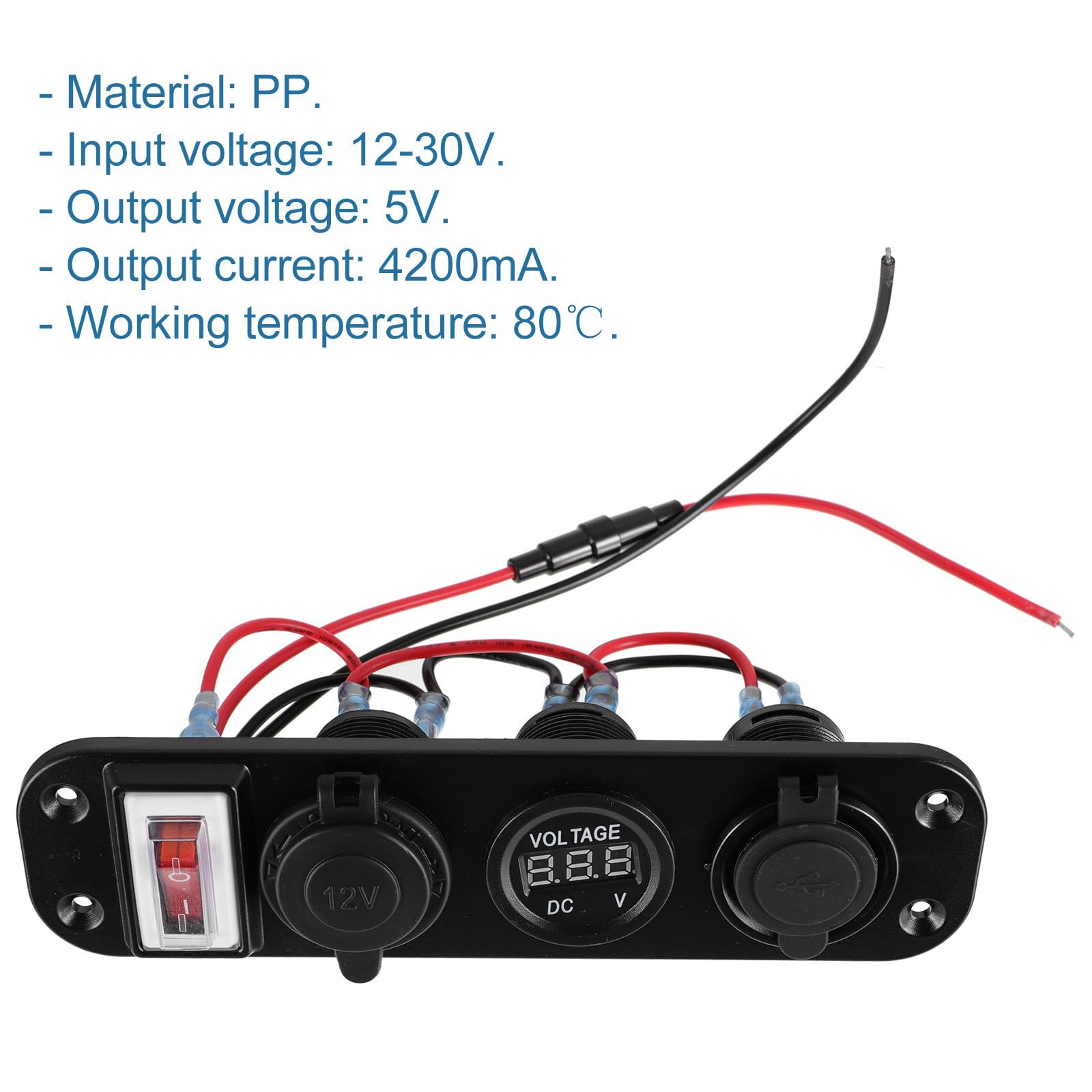 CALLARON Caricatore Auto Doppia Porta USB e Voltmetro Digitale, Pannello Tre Prese Accendisigari 12-24v, Ricarica Simultanea per Auto e Barca