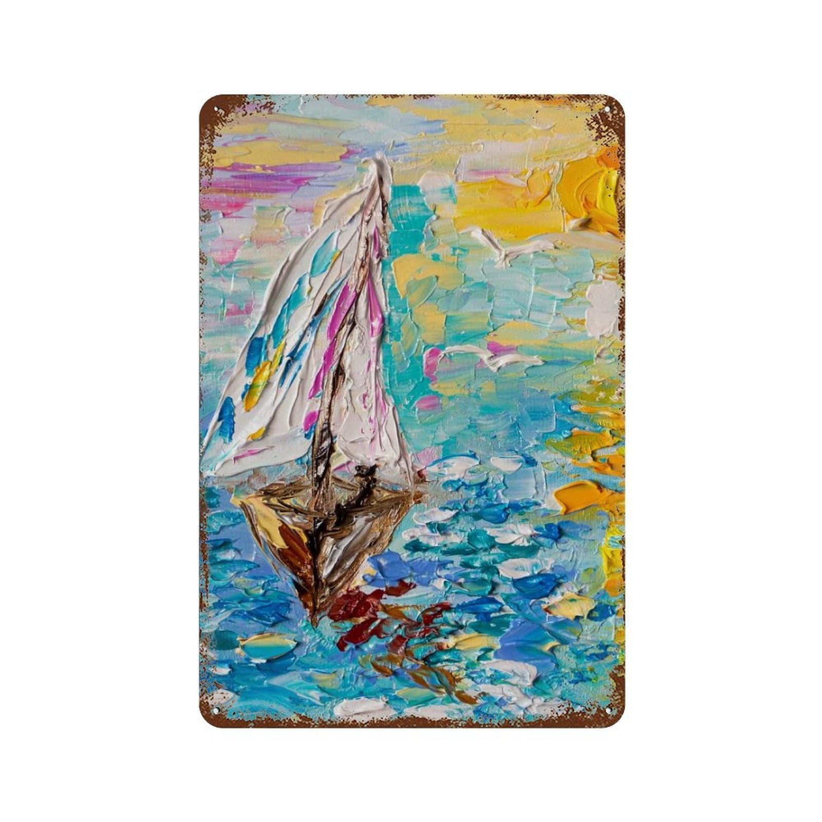Vintage Metal Tin Sign Sailing at Sunset 11.8"x7.9", Classic Wall Plaque for Pub, Kitchen And Man Cave Decor
