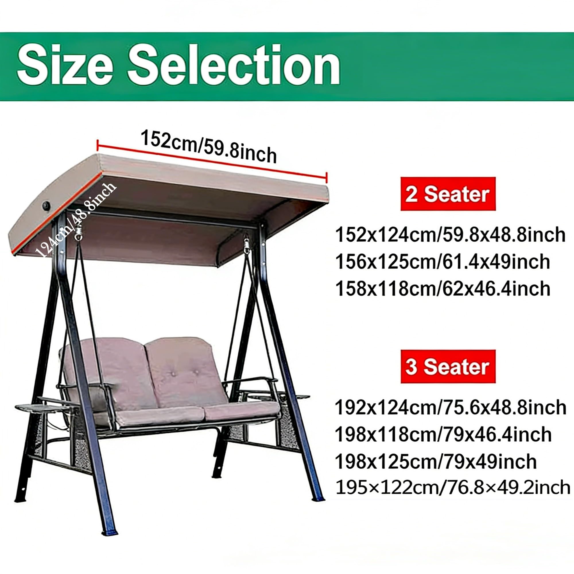 Toit de Remplacement for balancelle, Toit de Remplacement imperméable for hamac 2/3 Places, Housse for mobilier d'extérieur for Jardin, terrasse ou véranda(2 Seater:61.4x49inch)